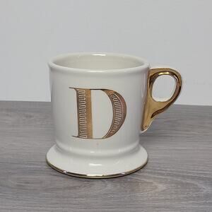 Anthropologie Monogram Initial White Mug Gold Letter D